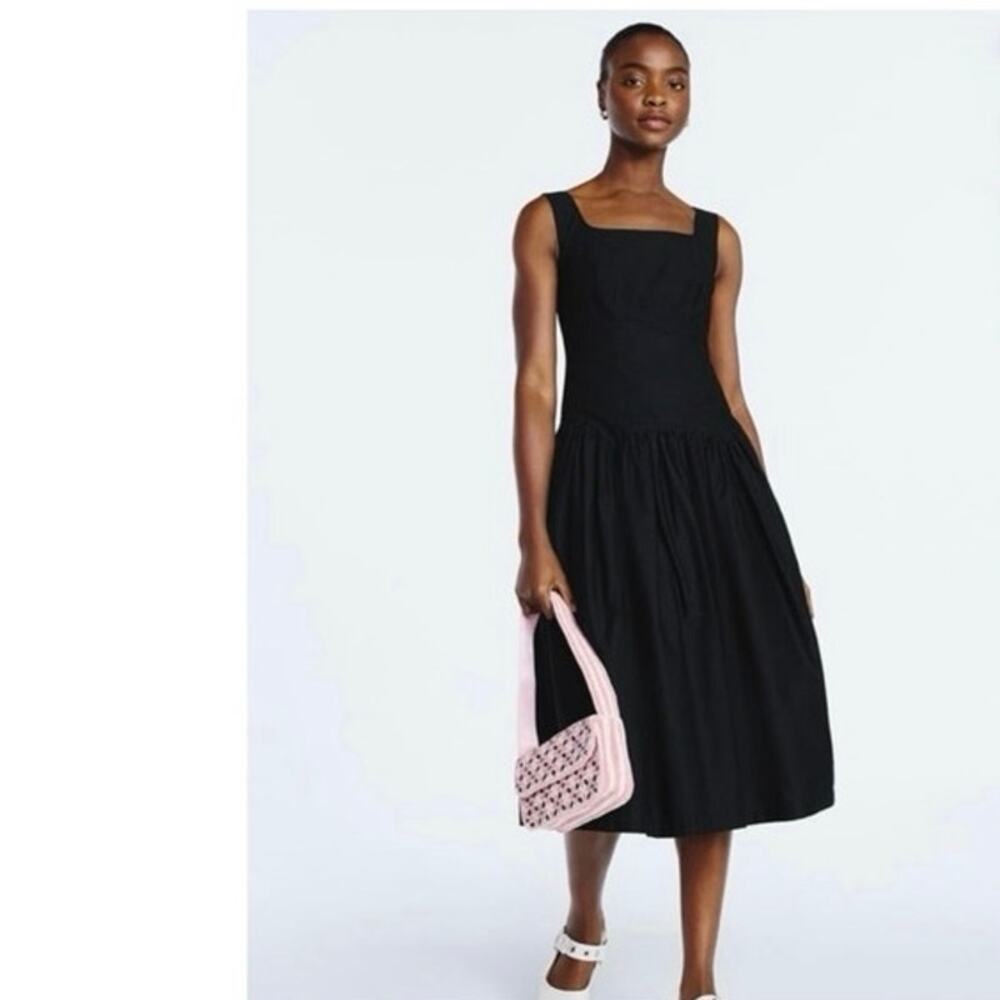 Scoop Black Drop Waist Midi Dress Size Small